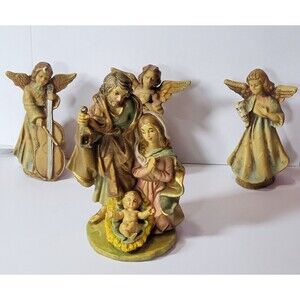 Vtg Nativity Holy Family Figurine ITALY FONTANINI #139 6" W 3 Singing Angels